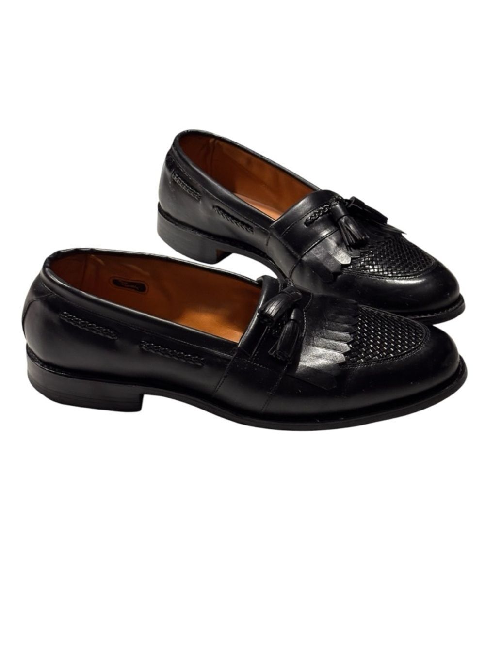 Allen Edmonds Cody 11D Black Leather Tassel Kiltie Loafers Woven Vamp Dress USA